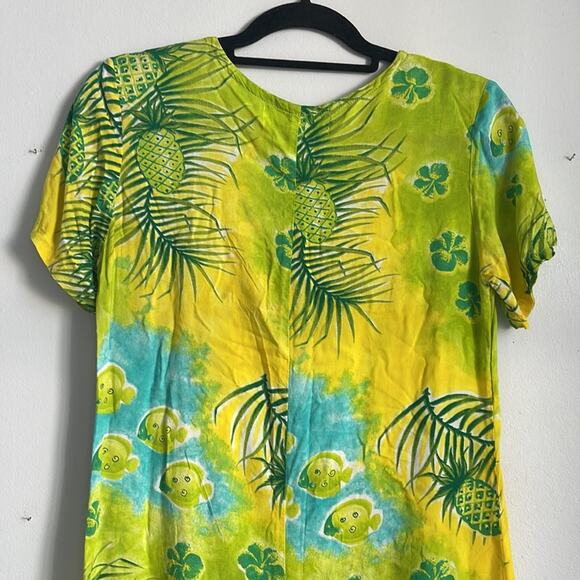 Vintage Tropical Mi Hawaiian Aloha fish print short sleeve maxi midi dress  S - Picture 5 of 6